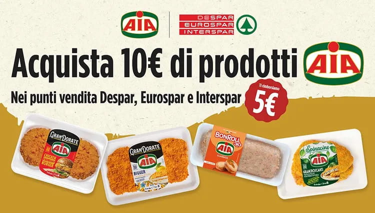 Acquista 10€ di prodotti AIA e ti rimborsiamo 5€ con il Cashback